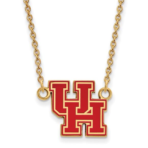 14k Gold Plated Silver U of Houston Small Enamel Pendant Necklace - Picture 1 of 5